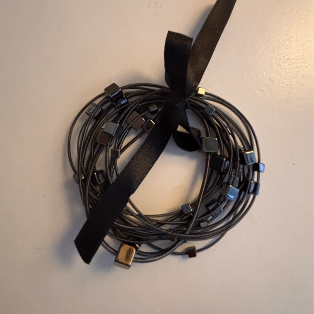 Black Multi-Strand Bracelet with Ribbon - Picture 2 of 4
